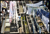 Blick auf die Open-Air-Wäscherei Mahalaxmi Dhobi Ghat