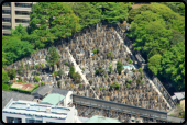 Blick vom Tokyo Tower auf einen Friedhof