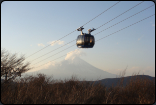 Hakone Ropeway, Gondel und Blick auf Mt. Fuji