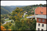 Blick vom Aussichtsturm auf der Burg Hohnstein zum Elbsandsteingebirge
