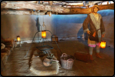 Darstellung einer Feuerstelle im Museumsdorf Haithabu