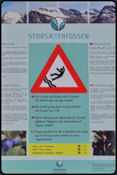 Gefahrenhinweis zum Weg hinter den Storsaeterfossen
